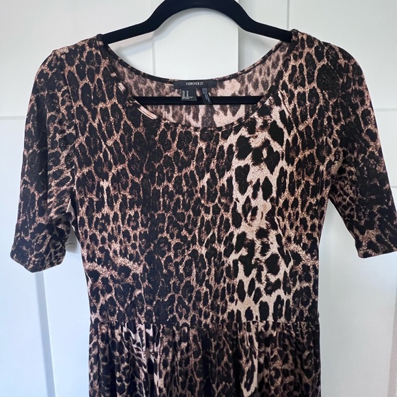 Leopard High Low Elastic Waist Scoop Neck Stretchy Dress - Picture 4 of 9